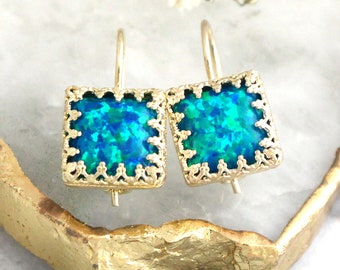 Opal Earrings, Opal Drop Earrings, Fire Opal Earrings, Gift for her, Opal Drop Earrings, Australian Opal, Blue Green Earrings, Opal Jewelry