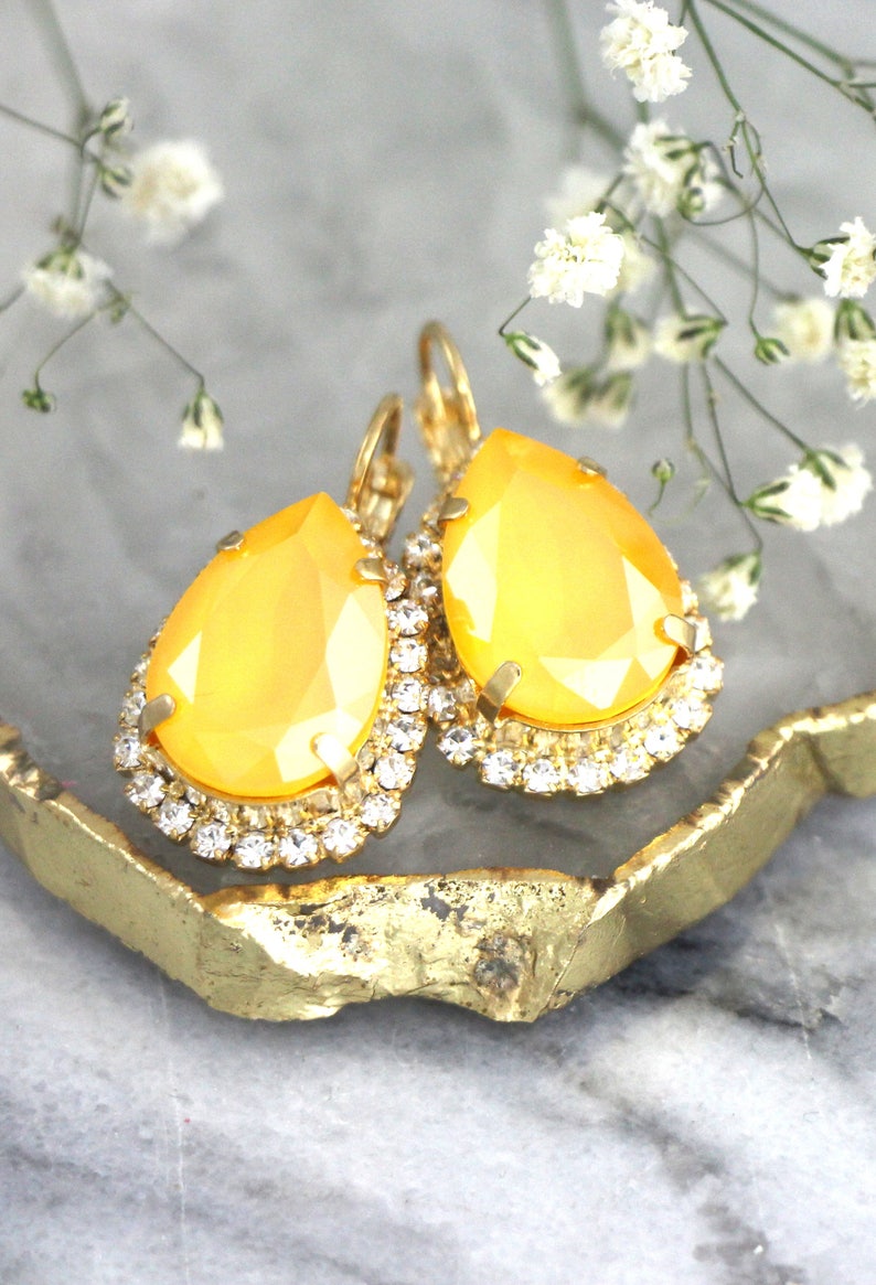 Yellow Earrings Bridal Yellow Earrings Yellow Drop Crystal Etsy