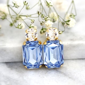 Blue Aquamarine Stud Earrings, Light Sapphire Crystal Bridal Earrings, Aquamarine Blue Bridesmaids Earrings, Light Blue Studs, Gift For Her image 1