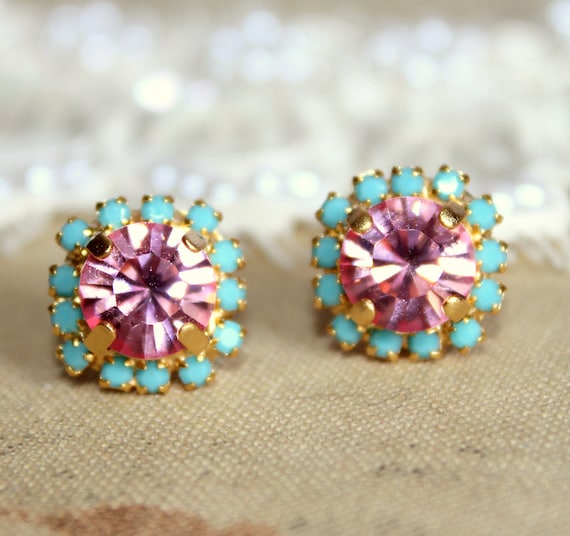 Boucles D'oreilles Femme En Cristal Clair Et Strass Bleu - Bijou Jour/soirée, Neuf Avec étiquettes