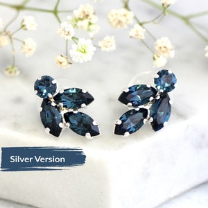 Blue Clip On Earrings, Bridal Blue navy Clip On Earrings, Dark Blue Crystal Bridal Clip On Earrings, Sapphire Dark Blue Crystal Earrings image 4