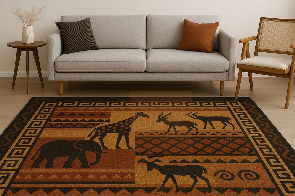 African Game Rugs Hand-tufted Safari Rug: African Wildlife Design, Tribal Boho Décor - Etsy