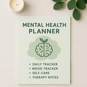 Planificador de salud mental imprimible: diario de autocuidado, registro del estado de ánimo y notas de terapia (PDF, tamaño carta de EE. UU.) - Descarga instantánea