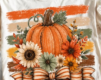 Striped floral The Pumpkin Patch shirt, Comfort Colors Bow Preppy Fall Pumpkin Sublimation Design, Girly Halloween Shirt Design