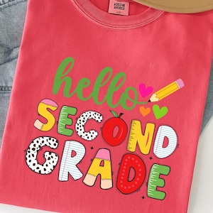 Hallo tweede leerjaar shirt, terug naar school-shirt, hallo tweede leerjaar regenboog shirt, tweede leerjaar shirt, tweede leerjaar shirt leraar, tweede leerjaar T-shirt