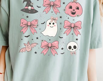 Halloween Shirt, Comfort Colors Halloween Spooky Shirt, Fall Shirt, Pink Girly Bows Halloween Tee, Cute Ghost Shirt, Halloween Gift