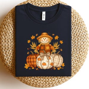 Pumpkin Scarecrow Fall T-Shirt, Autumn Harvest Graphic Tee, Comfort Colors® Thanksgiving Shirt, Rustic Plaid Pumpkin Top image 6