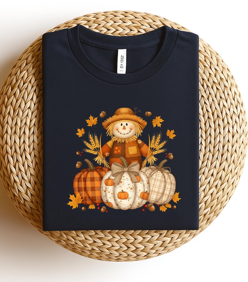 Pumpkin Scarecrow Fall T-Shirt, Autumn Harvest Graphic Tee, Comfort Colors® Thanksgiving Shirt, Rustic Plaid Pumpkin Top image 6