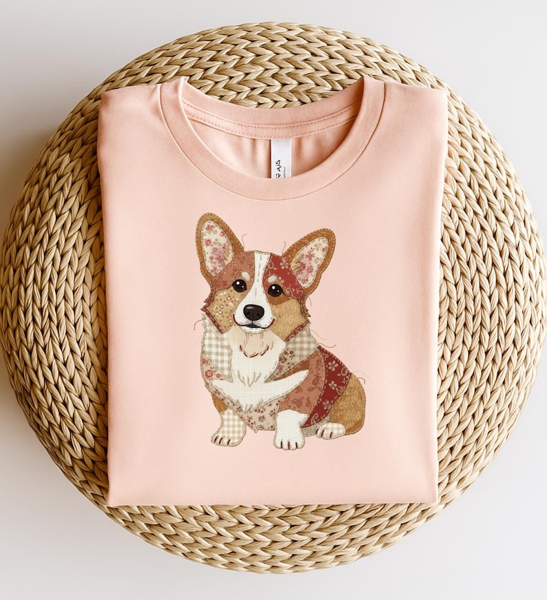 Faux Patchwork Corgi dog Shirt, Cute dog Graphic Tee, Vintage Quilt Style T Shirt, Corgi Lover Gift, Dog Mom Gift Comfort Colors Tee image 6