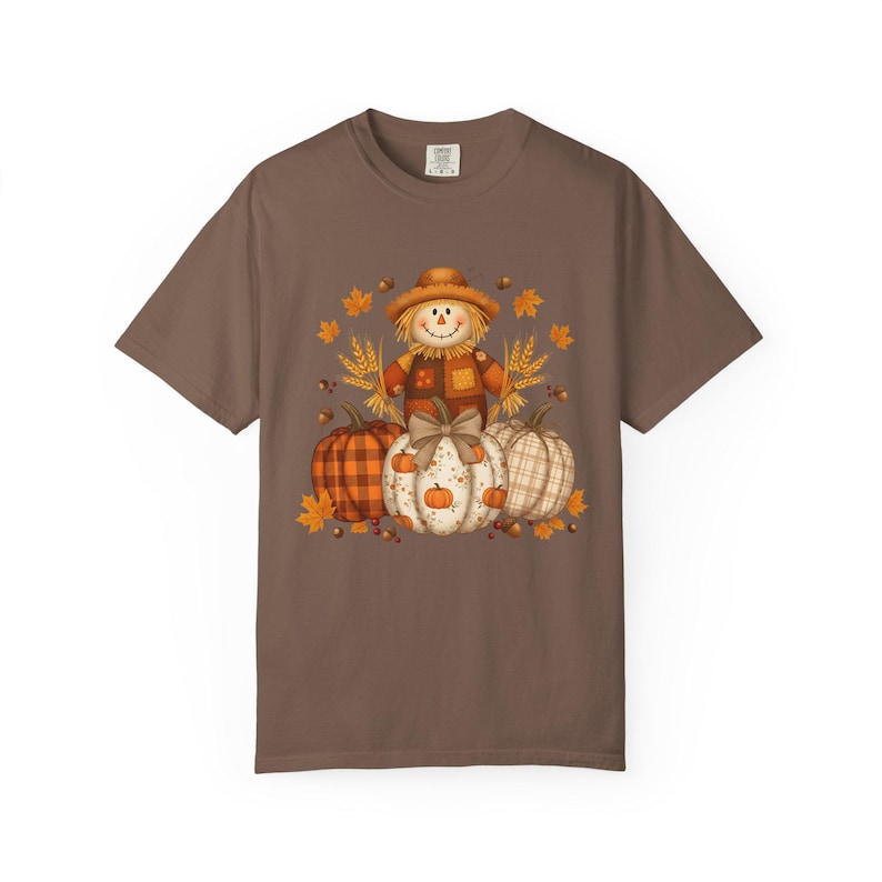 Pumpkin Scarecrow Fall T-Shirt, Autumn Harvest Graphic Tee, Comfort Colors® Thanksgiving Shirt, Rustic Plaid Pumpkin Top image 11