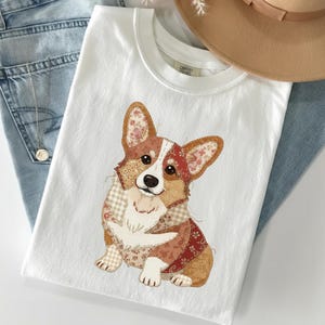 Faux Patchwork Corgi dog Shirt, Cute dog Graphic Tee, Vintage Quilt Style T Shirt, Corgi Lover Gift, Dog Mom Gift Comfort Colors Tee image 3