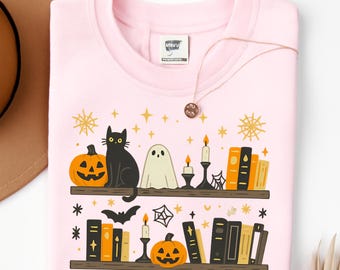 Spooky Reader Halloween Shirt Read in Peace, Halloween Book Shelf Design, Perfect Halloween Gifts for Book Lovers, Halloween Book Shirt