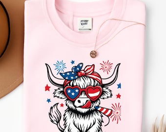 Koszulka 4 lipca, Koszulka 4 lipca Highland Cow, Koszulka amerykańska, Koszulka patriotyczna, Koszulka z okazji Dnia Niepodległości, Koszulka 4 lipca Cow Lovers