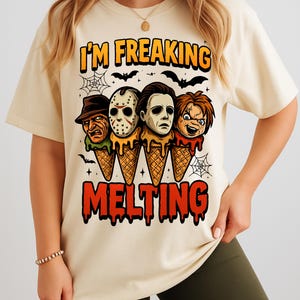 Comfort Colors Summer Halloween Shirt – Freaking Melting Tee, Funny Halloween Ice Cream Shirt, Summerween Horror T-Shirt, Spooky Cute Shirt
