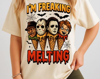 Comfort Colors Summer Halloween Shirt – Freaking Melting Tee, Funny Halloween Ice Cream Shirt, Summerween Horror T-Shirt, Spooky Cute Shirt