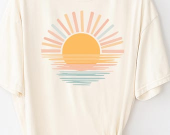 Comfort Colors Sunset Shirt, Retro Sunshine Tee, Beach Trip Shirt, Summer Vacation Shirt for Women, Aesthetic Sun Shirt, Boho Graphic Tee