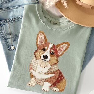 Faux Patchwork Corgi dog Shirt, Cute dog Graphic Tee, Vintage Quilt Style T Shirt, Corgi Lover Gift, Dog Mom Gift Comfort Colors Tee image 8