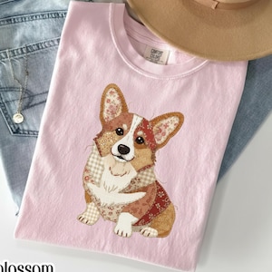 Faux Patchwork Corgi dog Shirt, Cute dog Graphic Tee, Vintage Quilt Style T Shirt, Corgi Lover Gift, Dog Mom Gift Comfort Colors Tee image 7