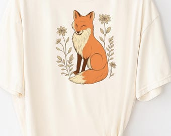 Cute Flower Fox Shirt, Vintage Cottagecore Floral Tee, Wildflower Meadow Design | Woodland Lover Gift for Her, Fairycore Forestcore T-Shirt