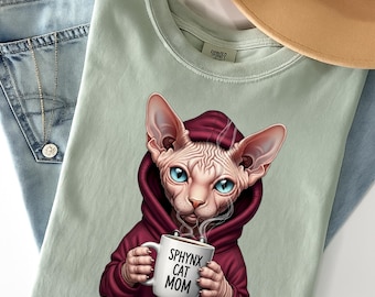 Camiseta de mamá gato Sphynx de Comfort Colors®, camiseta divertida de mamá gato, camiseta linda de gato, camiseta de gato Sphynx, camiseta de gato, camiseta divertida para mujer.