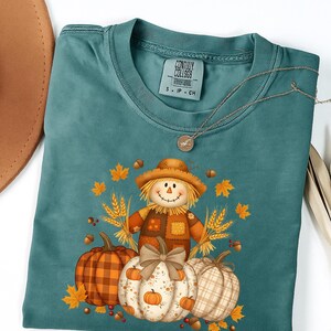 Pumpkin Scarecrow Fall T-Shirt, Autumn Harvest Graphic Tee, Comfort Colors® Thanksgiving Shirt, Rustic Plaid Pumpkin Top image 8