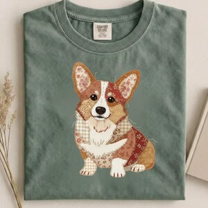 Faux Patchwork Corgi dog Shirt, Cute dog Graphic Tee, Vintage Quilt Style T Shirt, Corgi Lover Gift, Dog Mom Gift Comfort Colors Tee image 4