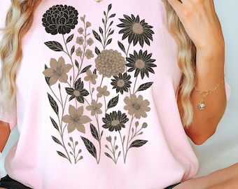 Boho boho wildflowers Pressed Flowers Shirt Comfort Colors®, Cottagecore Floral T-Shirt, Vintage Wildflower Tee Gift for Gardeners.