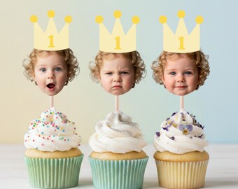 Customized Different Faces Photo Party hat cupcake topper for first milestone birthday photos party hat cupcake decoration face on stick