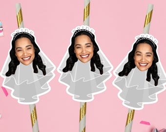 Bride Face Straws, Bride Head Wearing Veil Straws, Bachelorette Party Decor, Bride Head Decorations, Bride To Be, Bachelorette Straws