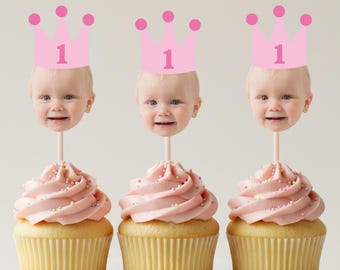 Custom Face Cupcake Toppers, Personalized Birthday Decors, Face Toppers, First Birthday Decor, Custom Party Decor, 1st Birthday Decorations