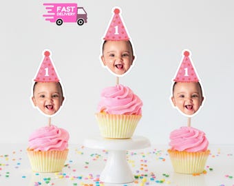 Custom Face Cupcake Toppers, Personalized Birthday Decors, Face Toppers, First Birthday Decor, Custom Party Decor, 1st Birthday Decorations