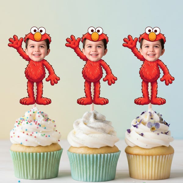 Red Monster Inspired Custom Face Cupcake Toppers, Personalized Birthday Decor, 1st Birthday Party Decorations, Any Age Birthday