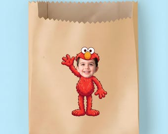 Red Monster Inspired Custom Face Party Bags, Sesame Street Elmo Goodie Bags, Cookie Monster Birthday Decor, 1st Birthday, Any Age Birthday