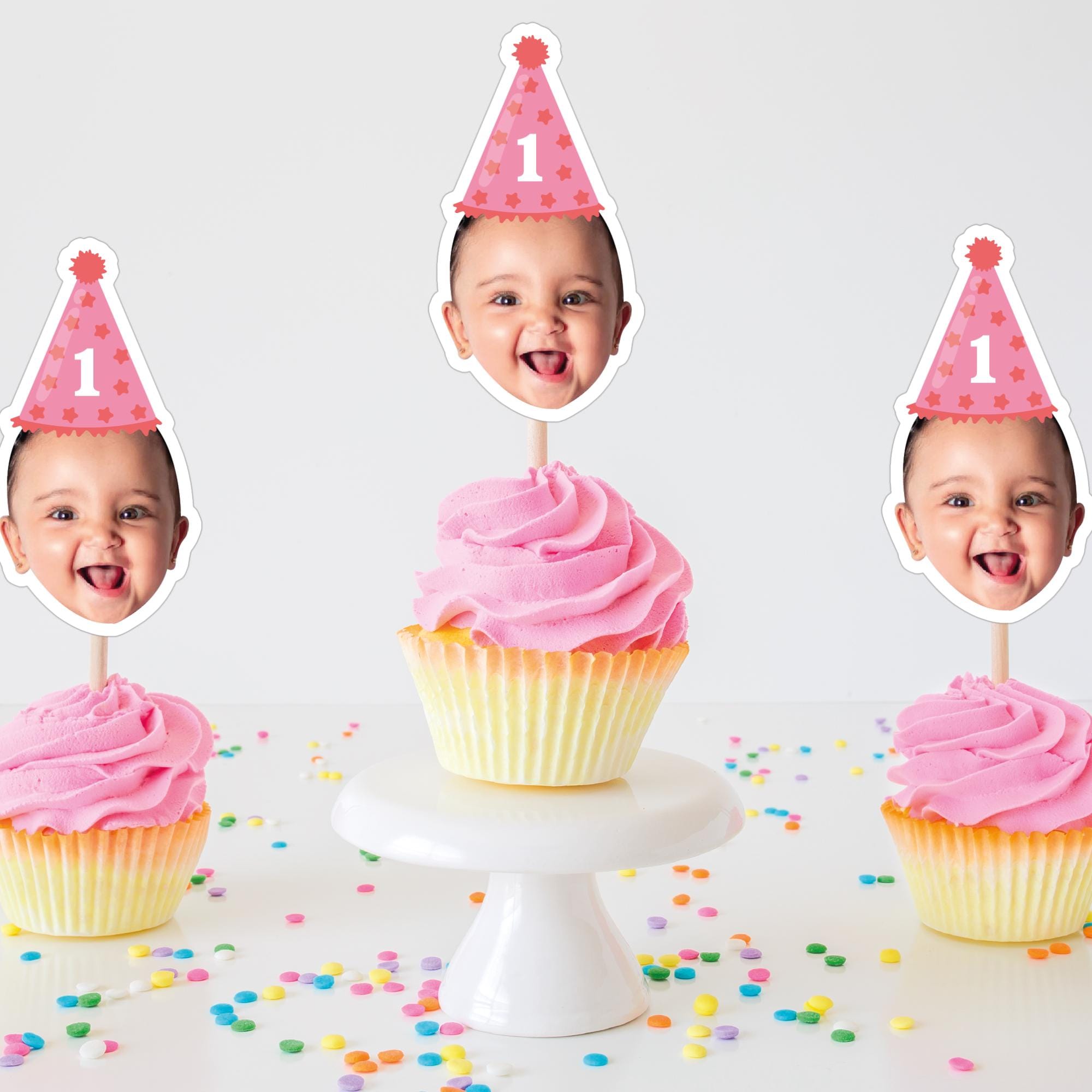 Adornos para cupcakes con caras personalizadas, decoraciones de cumpleaños personalizadas, adornos para caras, decoración para el primer cumpleaños, decoración personalizada para fiestas, decoraciones para el primer cumpleaños