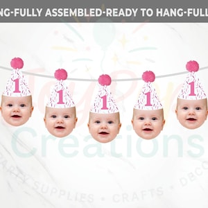 Custom Face First Birthday Banner, Personalized Birthday Photo Banner, Big Face Cut Out, Birthday Hat, Face Garland, Birthday Banner Any Age