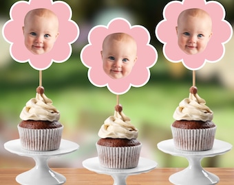 Custom Photo Cupcake Toppers, Baby Face Toppers, First Birthday Decorations, Custom Party Decor, Cute Birthday Decorations for Boy or Girl