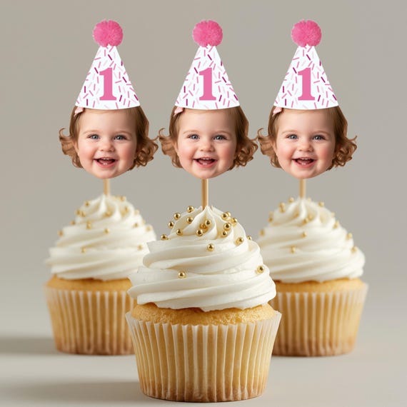 Custom Face Cupcake Toppers, Baby Face Toppers, First Birthday Decor, Personalized Birthday Decor, Party Decorations