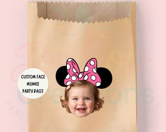 Minnie Mouse Custom Face Birthday Party Bags, Mickey Minnie Paper Goodie Bags, Disneyland Theme Birthday Decorations, Disney Party