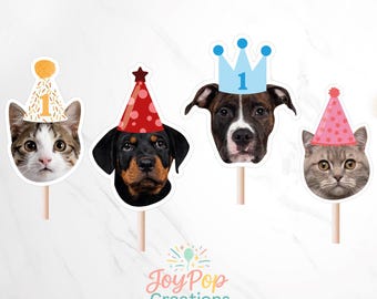 Personalized Pet Photo Topper, Custom Dog Photo Cupcake Toppers, Personalize Dog Cupcake Topper, Dog Birthday Party Topper, Puppy Party