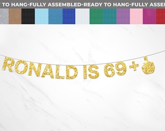 Custom 69 + 1 Banner, Middle Finger Garland, Funny 70th Birthday Banner, 70th Birthday Party Decorations, Seventy Name Banner