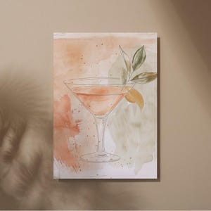 Boho Peach Martini Wall Art Printable – Akwarela Cocktail Bar Cart Decor w kolorze Soft Peach (Pobieranie cyfrowe)