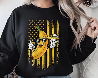 Vamos plátano PNG, divertido plátano de béisbol PNG, personaje de plátano PNG, diseño de camiseta de humor deportivo, camiseta de béisbol png, bandera de EE. UU. de béisbol png