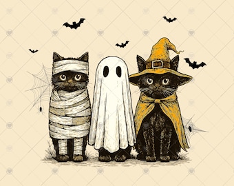 Black cat halloween, Cute Halloween Ghost and Cat Png, Retro Spooky Floral Halloween Png, Halloween Png, Funny Halloween Png, Black Cat Png