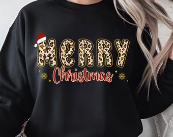 Stampa leopardata di Buon Natale con cappello di Babbo Natale Png Ai, Buon Natale PNG, design digitale PNG di Natale, download del design di sublimazione delle feste