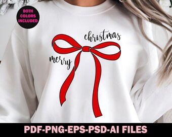 Merry Bow Christmas PNG, Retro Merry shirt, red bow svg for holiday, Coquette christmas Png, Merry and bright PNG, Cute festive shirt SVG