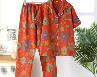 Women's Floral Pajama Set: Soft Button-Up Sleepwear, Comfortable Lounge Pants