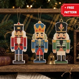Nutcracker Cross Stitch Pattern Set, 3 Toy Soldiers & King Bookmark Charts (PDF)