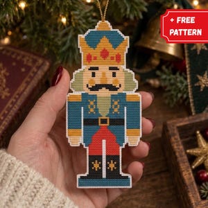 Blue Nutcracker King Cross Stitch Pattern, Christmas Bookmark Craft (PDF Download)