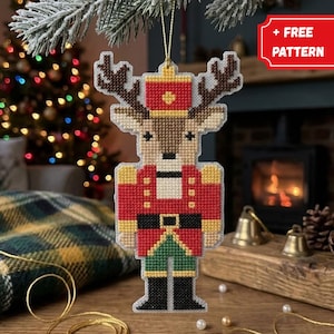 Nutcracker Deer Cross Stitch Pattern, Reindeer Soldier Toy Embroidery Chart (PDF)