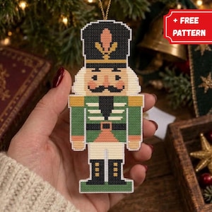 Green Nutcracker Soldier Cross Stitch Pattern, Christmas Bookmark Craft (PDF)